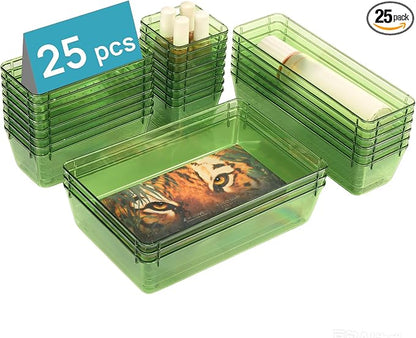 Vtopmart 25 PCS Clear Plastic Drawer Organizers Set, 4-Size Versatile Bathroom and Vanity Drawer Organizer Trays, Storage Bins for Makeup, Bedroom, Kitchen Gadgets Utensils and Office