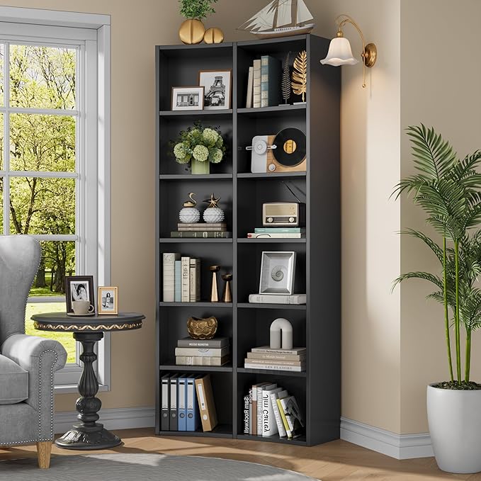 Semoic 71" Bookcase, 6 Tier Large Bookshelf with Storage, Floor Standing Open Display Storage Shelves, Modern Tall Floor Standing Book Shelf for Living Room,Black