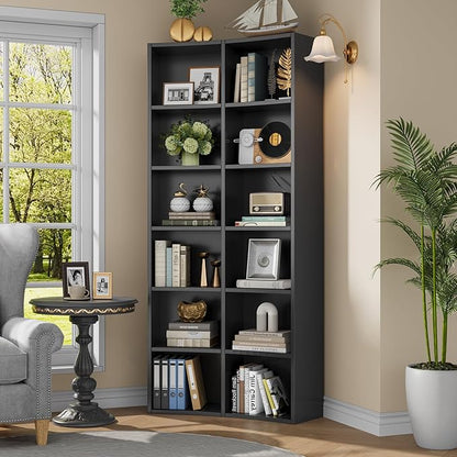Semoic 71" Bookcase, 6 Tier Large Bookshelf with Storage, Floor Standing Open Display Storage Shelves, Modern Tall Floor Standing Book Shelf for Living Room,Black