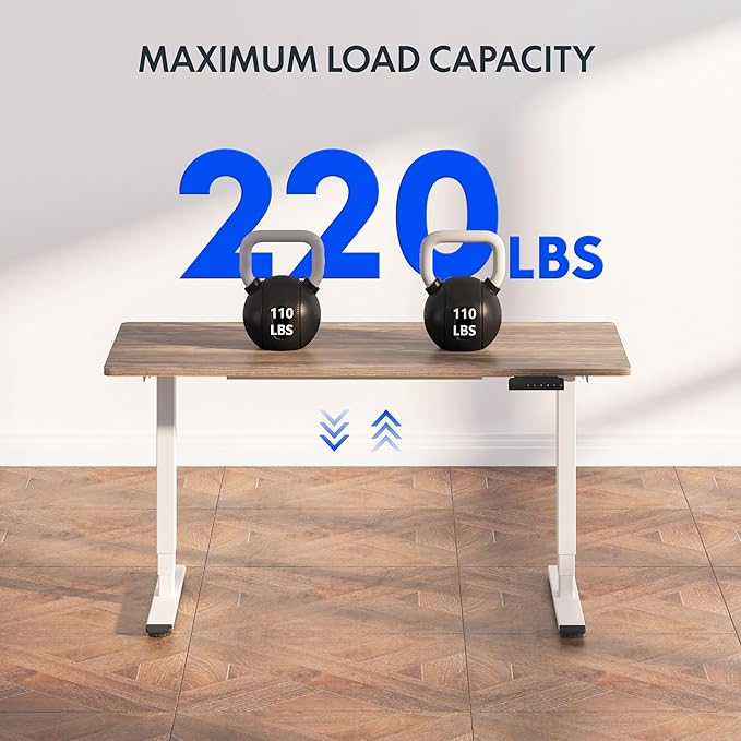 FLEXISPOT E6 3-Stage Dual Motor Electric Standing Desk 55 x 28 Sit Stand Up Desk, Holds 220 lbs, Adjustable Height w/Memory Presets, One-Piece Grey Wood Grain Desktop & White Frame, Ships in 2 Boxes