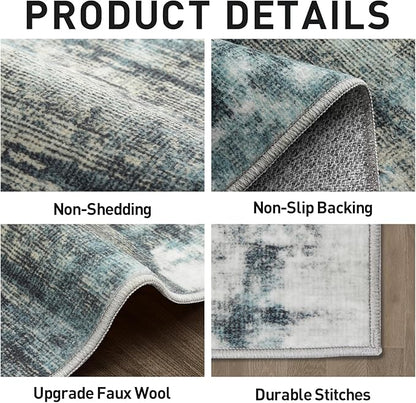 6x9 Area Rugs Washable Rug: Large Modern Abstract Living Room Rug Soft Anti-Skid Thin Carpet Indoor Floor Non-Shedding Carpets for Bedroom Dining Room Farmhouse Nursery Home Office Green Multi