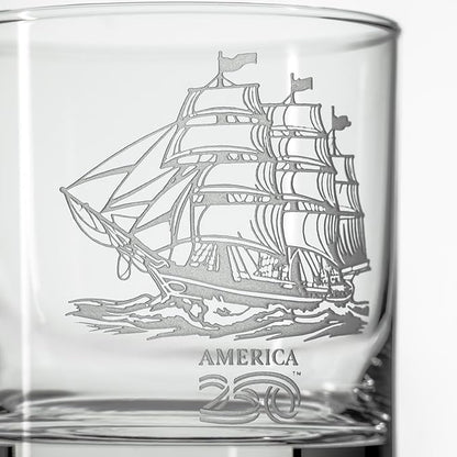 Rolf Glass America250™ Tall Ship On the Rocks Glass | 10oz Whiskey Glass | Made in America | Deep Engraved 13-Star Flag | Officially Licensed America250™ Product | Set of 2