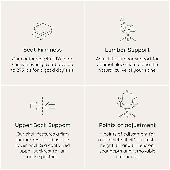 Branch Ergonomic Chair - A Versatile Desk Chair with Adjustable Lumbar Support, Breathable Mesh Backrest, and Smooth Wheels - Experience Optimal Comfort and Support - Sand - White