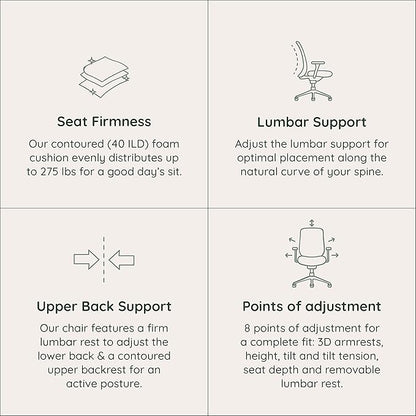 Branch Ergonomic Chair - A Versatile Desk Chair with Adjustable Lumbar Support, Breathable Mesh Backrest, and Smooth Wheels - Experience Optimal Comfort and Support - Sand - White