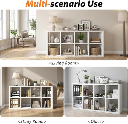WannabeMyself【2026 Wooden Thick Frame】 8 Cube Storage Organizer with Anti-Tipping Kits, Reversible Open Back Book Shelf,Bookcase for Living Room,Bedroom,Entrance Hall,Office,11.6×48×24.6,White