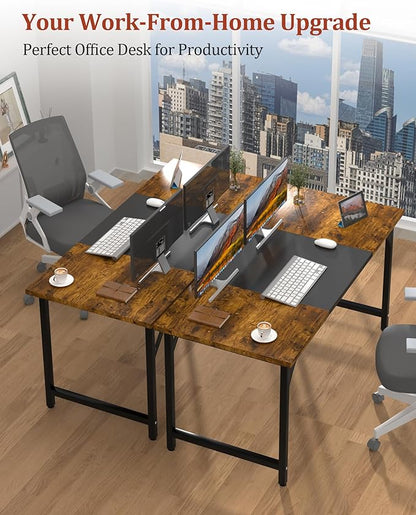 Computer Desk 47.2" Office Desk, Extra Wide 23.62” Carbon Fiber Deep Desktop, 0.59” Thick Heavy-Duty Home Office Desks, Office Table with Steel Frame, Wood Desk for Bedroom Study Writing Gaming Work
