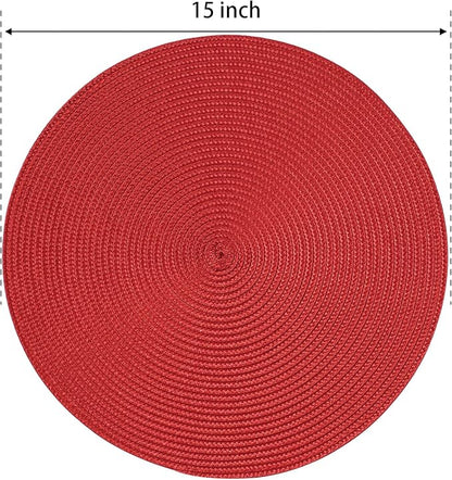 FunWheat Round Braided Placemats Set of 4 Table Mats for Dining Tables Woven Washable Non-Slip Place mats 15inch (Red, 4pcs)