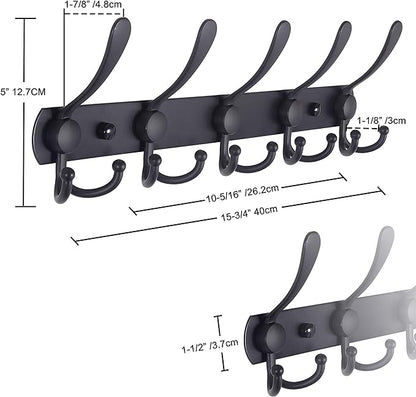 Dseap Coat Rack Wall Mounted - 5 Tri Hooks, Heavy Duty, Stainless Steel, Metal Coat Hook Rail for Coat Hat Towel Purse Robes Mudroom Bathroom Entryway (Blue, Pack of 2)