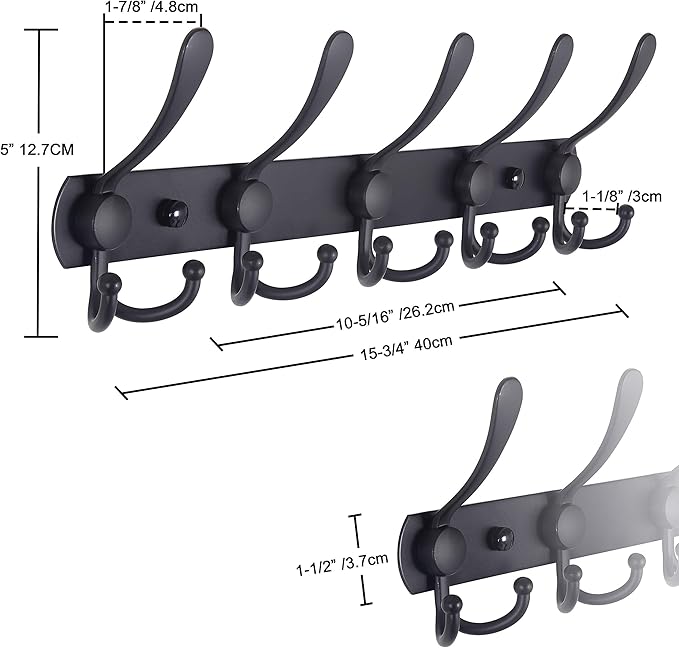 Dseap Coat Rack Wall Mounted - 5 Tri Hooks, Heavy Duty, Stainless Steel, Metal Coat Hook Rail for Coat Hat Towel Purse Robes Mudroom Bathroom Entryway, Blue
