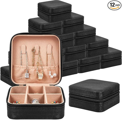 Taiyin 12 Pcs Travel Jewelry Case Box Bridesmaid Gifts Bulk Travel Jewelry Cases Boxes Small Jewels Organizers Mini Accessories Ornaments Storage for Women Girls Wedding Gifts (Black)