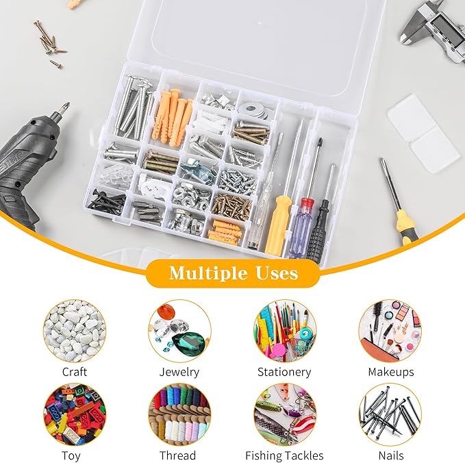 MERATIA Plastic Organizer Container Box,36 Large Grids Clear Plastic Organizer Box with Adjustable Dividers Craft Organizers (Clear-4pack-144 Grids)