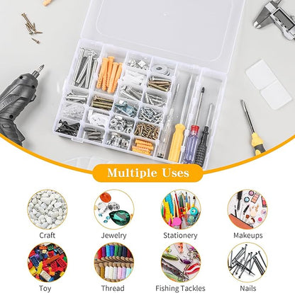 MERATIA Plastic Organizer Container Box,36 Large Grids Clear Plastic Organizer Box with Adjustable Dividers Craft Organizers (Clear-4pack-144 Grids)