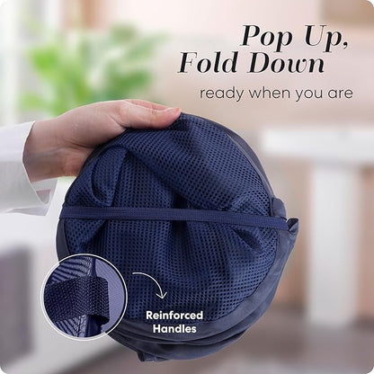 Handy Laundry Collapsible Mesh Pop Up Laundry Hamper 2-Pack – Large Foldable Laundry Basket with Side Pocket, Breathable & Durable, Space-Saving for Clothes, Toys, Travel, Dorm, Bedroom, Blue