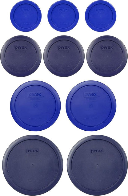 Pyrex (3) 7202-PC 1-Cup Cadet Blue, (3) 7200-PC 2-Cup Blue, (2) 7201-PC 4-Cup Cadet Blue, & (2) 7402-PC 6/7-Cup Blue Lids - Made in USA
