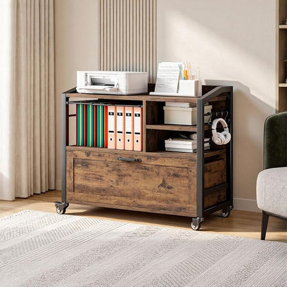 LVB Wood Lateral File Cabinet with Drawers, Rolling Filing Cabinet Under Desk for Home Office, Printer Stand with Storage Shelf,Hanging File Organizer for Legal/Letter Size, Rustic Oak, 33Inch