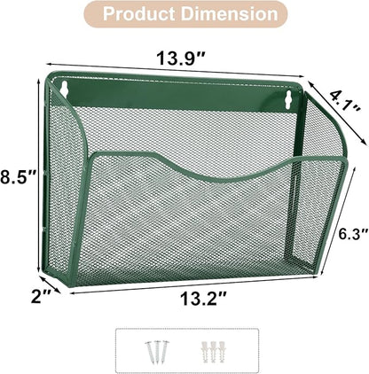 EASEPRES 3 Single Pocket Mesh Hanging File Organizer, Vertical Wall Mounted Magazine File Holder, Mount Basket Mail Paper Document Folder Organizing for Office, Home and School, Dark Green