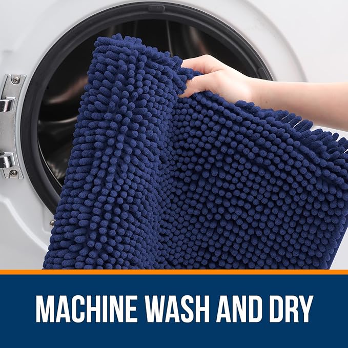 OLANLY Large Bathroom Rugs 59x35, Soft Absorbent Chenille Bath Rugs, Rubber Backing Quick Dry, Machine Washable Bath Mats for Bathroom Floor, Tub and Shower, Home Decor Accessories, Twilight Sapphire