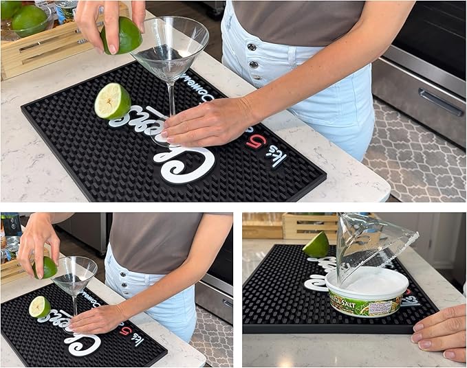 Cheers It's 5 o'clock Somewhere Tiki Bar Mats for Countertop 18 x 12in, Tiki Decor Cheers Sign for Bar Cart Decor and Essentials, Silicone Coffee Mat and Coffee Matt for Counter, Drink Signs for Party