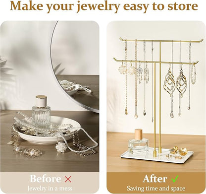 bussdis Necklace Stand Aesthetic Necklace Holder: Metal Necklace Organizer for Home Decor, Gold