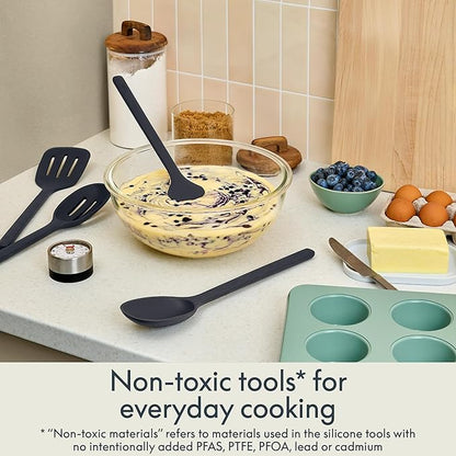 bella 5-Piece Kitchen Tool Set with Magnetic Rack, Silicone, Turner, Spoon, Slotted Spoon, Spatula, Utensil Holder, Magnetic Holder, Non-toxic*, Food-grade, Heat safe to 425°F, Dishwasher Safe, Slate