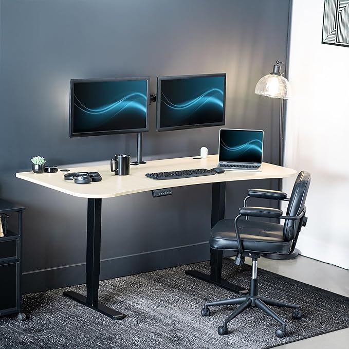 VIVO Electric 63 x 32 in Dual Motor Standing Desk, Memory Height Adjustment, 2B Series, Light Wood Top Black Frame, DESK-KIT-2B1C