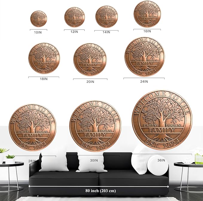 50th Anniversary Wedding Gifts for Couple Copper Decor Personalized Family Tree Wall Decor Copper Metal Wall Decor, Metal Name Sign Wedding Gifts, Housewarming