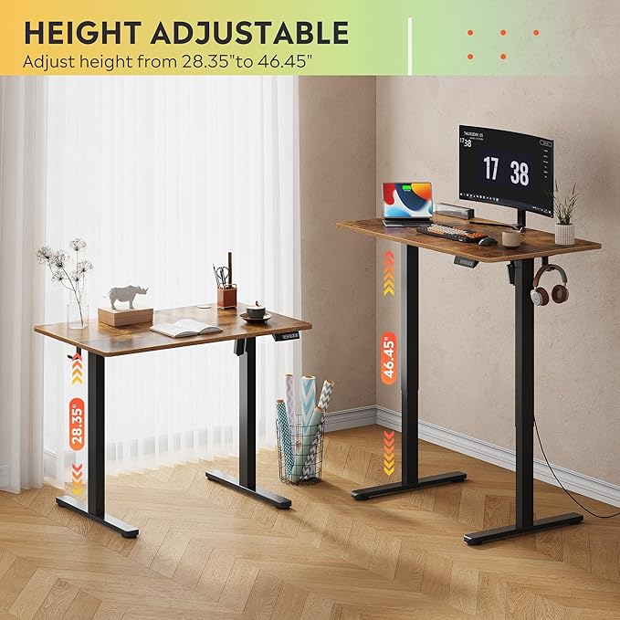 DEVAISE 40 Inch Electric Standing Desk, 3 Adjustable Height Stand up Desk for Home Office, Ergonomic Sit to Stand Desk with LED Touchscreen, 3 Memory Preset Computer Desk (Rustic Brown)