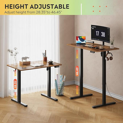 DEVAISE 40 Inch Electric Standing Desk, 3 Adjustable Height Stand up Desk for Home Office, Ergonomic Sit to Stand Desk with LED Touchscreen, 3 Memory Preset Computer Desk (Rustic Brown)