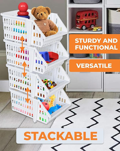 Small Stackable Storage Bins Open Front for Pantry Storage, 12 Pack - White | Sturdy Plastic, Easy Stacking, Open Front Access, Ventilated Sides, Vertical & Space Saving Pantry Organizers and Storage Bin