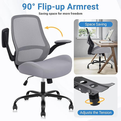 HYLONE Heavy Duty Office Chair, 5" Thickened Seat Ergonomic Desk Chair with Adjustable Armrests, Home Office Computer Chairs for Long Hours Mesh Executive Chair(Dark Grey)