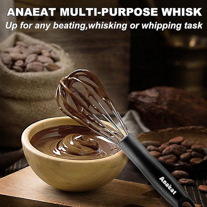 Anaeat Stainless Steel Kitchen Whisk Set of 5, Milk and Egg Beater Blender with Thick Wire for Whisking, Cooking, Baking, Beating and Stirring - 5"+7" Mini Whisk and 9''+11''+12'' Balloon Whisks