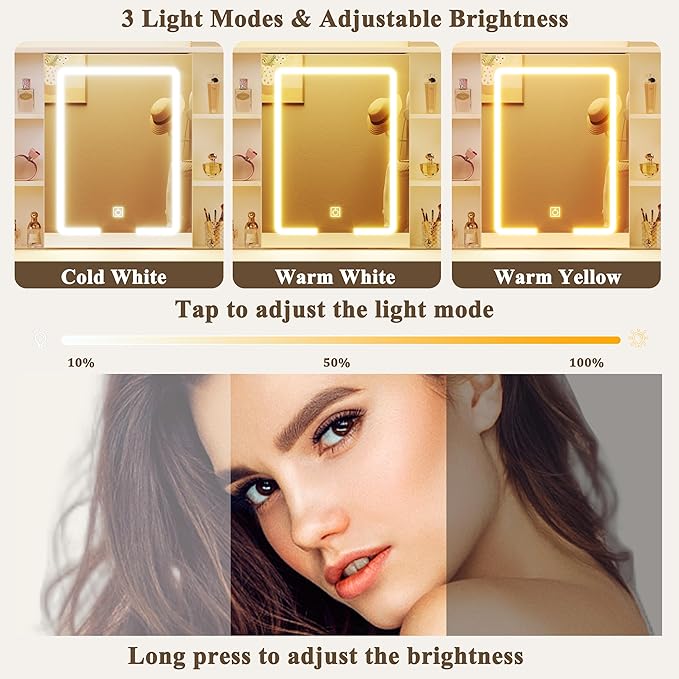37.4" Vanity Desk with Mirror and Lights, Makeup Vanity with LED Sliding Mirror, 3-Color Lights, USB/Type-C Charging, White Vanity Desk with Storage Cabinet, 2 Drawers & 6 Shelves for Bedroom