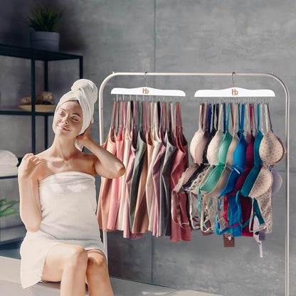 Large Bra Hanger and Bra Organizer for Closet – Tank Top Hanger Space Saving for House, Dorm, Apartment - Foldable Wooden for Closet Organizer– with 20 Hooks, Lotus Wood, White, 2 Pack