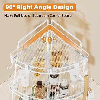 VITVITI 3 Tier Corner Bathroom Counter Organizer, Metal Bathroom Countertop Organizer Shelf Storage, Bath Room Sink Makeup Organizers for Vanity Skincare with Hooks, White