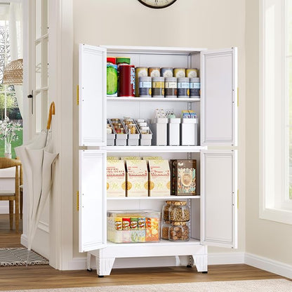 GAIOUS 47.25" Metal Pantry Cabinet, Storage Cabinets with 4 Door and 2 Adjustable Shelves, White Bathroom Cabinet, Freestanding Cupboard for Kitchen Dining Living Room Bathroom