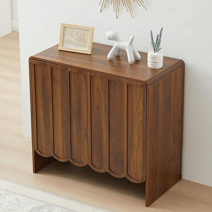 ORRD Sideboard Buffet Cabinet Set of 2, Accent Storage Cabinets with 2 Doors, Farmhouse Wood Cabinet with Adjustable Shelves and Wave Panel for Living Room, Dining Room, Entry - Walnut | 2 Doors, Adjustable Shelves, Wave Panel