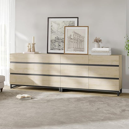WAMPAT Dresser for Bedroom, Closet Organizers and Storage with 12 Drawers, Chest of Drawers with Metal Base, Modern Wooden Dresser for Living Room, Bedroom, Light Oak