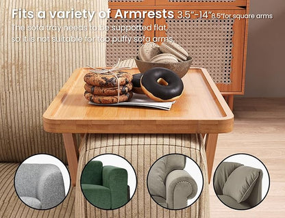 2 Pack Couch Arm Tray,Bamboo Folding Sofa Tray,Sofa Armrest Trays Clip-On Couch Desk for Drinks,Snacks,Phone,Remote Control（Natural）