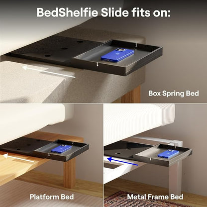 BedShelfie Bedside Shelf for Dorm Room Bunk Bed & Top Bunk, College Dorm Room Essentials, Bedside Caddy, Clip on Floating Desk Tray, Bed Side Table Storage, Loft Nightstand Decor - Black Wood Slide