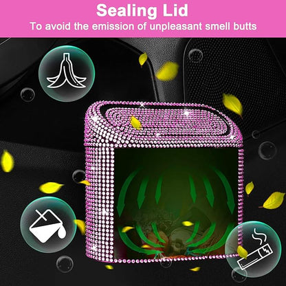 Accmor Bling Car Trash Can with Lid, Vehicle Trash Bin Car Dustbin Garbage Organizer Storage, Sparkling Crystal Mini Auto Trash Bags Holder Container with 30pcs Garbage Bags for Cars, SUV, Truck