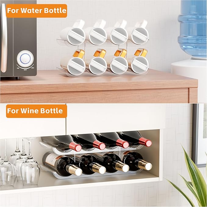 Yieach 3 Tier Stackable Water Bottle Organizer for Cabinets 40 oz Stanley Cup,Yeti and Other Tumbler Organizer,Larger Compartment Stanley Cup Holder,Waterbottle Storage and Wine Rack for Fridge