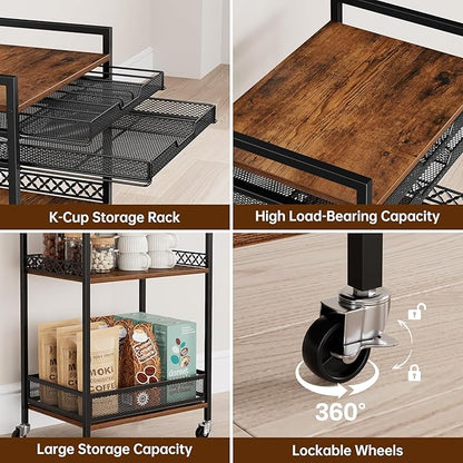 Plaviya K Cup Holder Coffee Cart, 5 Tier Coffee Station Organizer with Wheels, Coffee Pod Holder Coffee Bar Organizer Accessories, Multi-Functional Cart for Living Room, Kitchen, Breakfast Nook