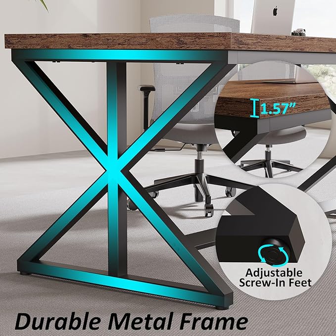 IBF Industrial Computer Desk, Rustic Wooden Metal Executive Office Desks, Large Long Simple Gaming Computer Desk Table, Wood Student Study Computer Table for Bedroom Living Room, Rustic Brown, 60 Inch
