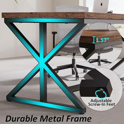 IBF Industrial Computer Desk, Rustic Wooden Metal Executive Office Desks, Large Long Simple Gaming Computer Desk Table, Wood Student Study Computer Table for Bedroom Living Room, Rustic Brown, 60 Inch