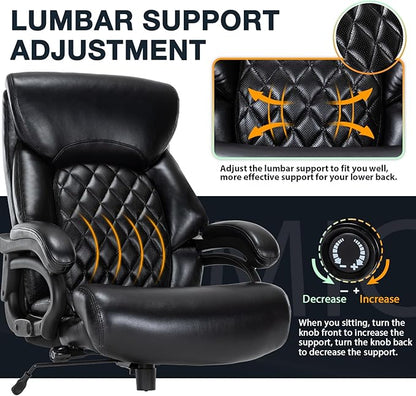 Big and Tall Office Chair for Heavy People, 500LBS High Back Extra Wide Heavy Duty Executive Office Chair Comfortable for Home Office, Large Computer Desk Chair with Adjustable Lumbar Support Black