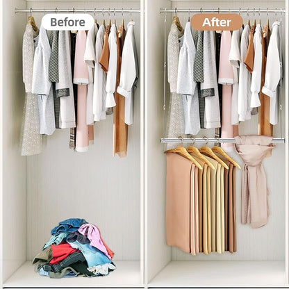 STORAGE MANIAC Hanging Closet Rod, Adjustable Width and Height Closet Hanging Organizer, Space-Saving Clothes Hanging Bar, Closet Extender Hanging Rod Double Closet Hanging Rod, 1 Pack Chrome