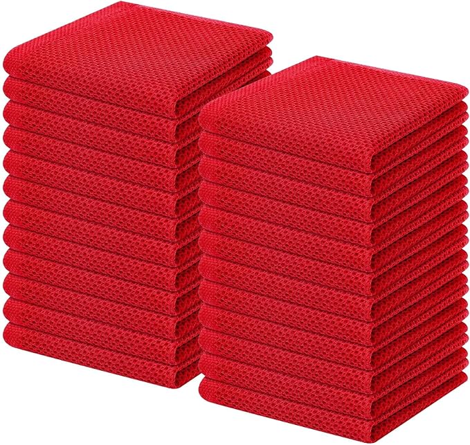 Homaxy 100% Cotton Waffle Weave Kitchen Dish Cloths, Ultra Soft Absorbent Quick Drying Dish Towels, 12 x 12 Inches, 24-Pack, Red