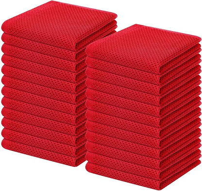 Homaxy 100% Cotton Waffle Weave Kitchen Dish Cloths, Ultra Soft Absorbent Quick Drying Dish Towels, 12 x 12 Inches, 24-Pack, Red