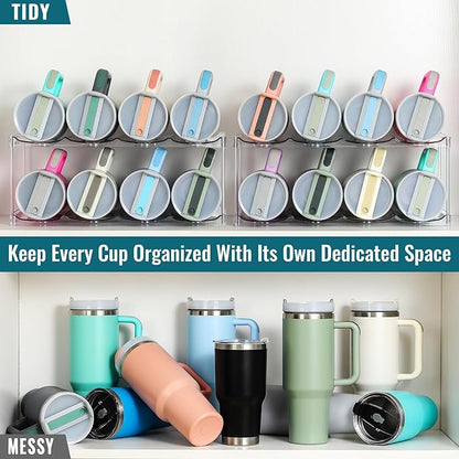 Design for Stanley 40 OZ & Large Bottles & Tumblers with Handle - Acrylic Water Bottle Organizer - Stackable Clear Wine Rack, Cup Holder for Home Kitchen Pantry Shelf Countertop Cabinet, 2 Tier Hold 8