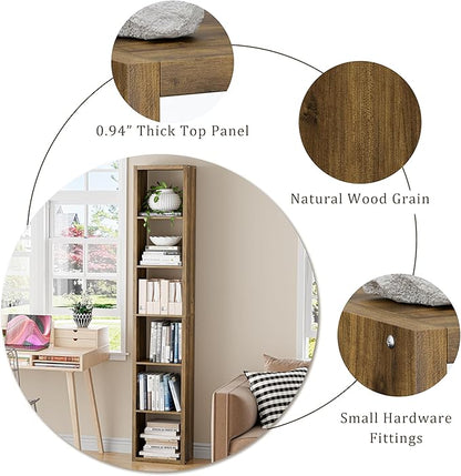 Tall Cube Storage Organizer Bookcase, 6 Tier 11 inch Open Back Cubical Shelf with Thickened Border, Display Bookshelf for Living Room, Home Office, Sturdy Room (Brown, 6 Cube,Vertical)